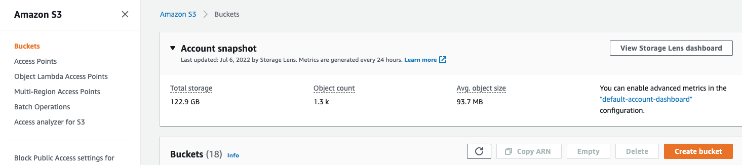Запуск процесса создания корзины S3